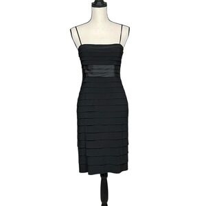 Anne Klein Elegant Pleated Cocktail Midi Dress Womens 4 Spaghetti Straps Satin